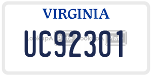 UC92301  license plate in VA