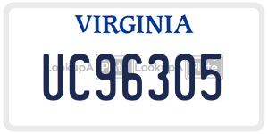 UC96305  license plate in VA