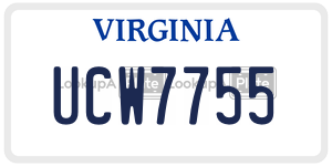 UCW7755  license plate in VA