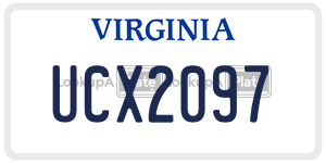 UCX2097  license plate in VA