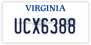 UCX6388  license plate in VA