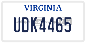 UDK4465 license plate in Virginia