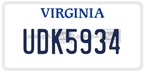 UDK5934  license plate in VA