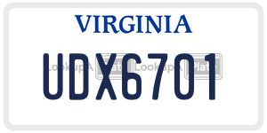 UDX6701  license plate in VA
