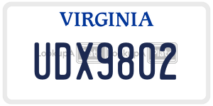 UDX9802  license plate in VA