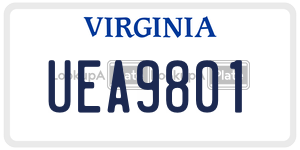 UEA9801  license plate in VA