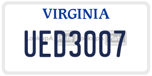 UED3007  license plate in VA