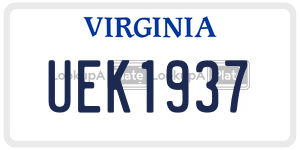 UEK1937  license plate in VA