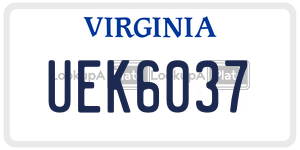 UEK6037  license plate in VA