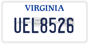 UEL8526  license plate in VA