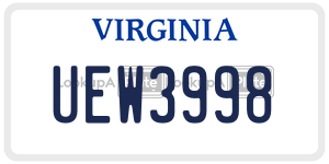 UEW3998  license plate in VA