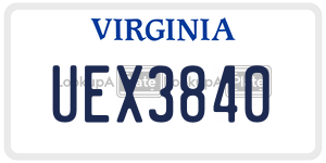 UEX3840  license plate in VA
