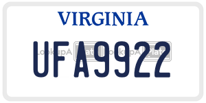 UFA9922 license plate in Virginia