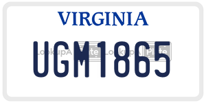 UGM1865  license plate in VA