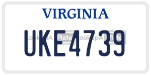 UKE4739  license plate in VA