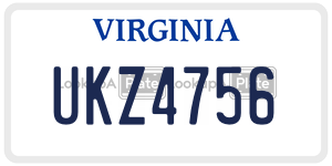 UKZ4756  license plate in VA