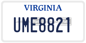 UME8821 license plate in Virginia