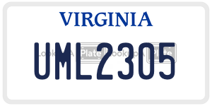 UML2305  license plate in VA