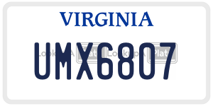UMX6807  license plate in VA