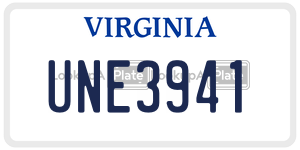 UNE3941  license plate in VA