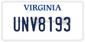 UNV8193  license plate in VA
