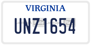 UNZ1654 license plate in Virginia