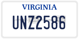 UNZ2586  license plate in VA