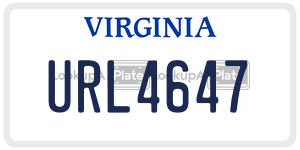 URL4647  license plate in VA