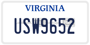 USW9652  license plate in VA