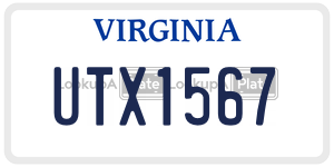 UTX1567 license plate in Virginia