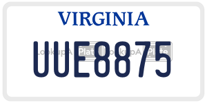 UUE8875  license plate in VA