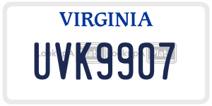 UVK9907  license plate in VA