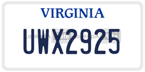 UWX2925  license plate in VA
