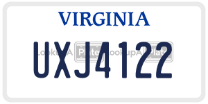 UXJ4122  license plate in VA