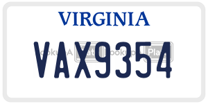 VAX9354  license plate in VA
