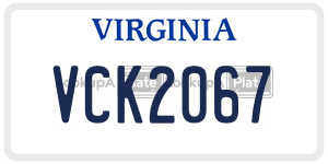 VCK2067  license plate in VA