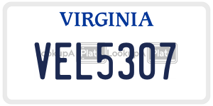 VEL5307  license plate in VA