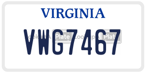 VWG7467  license plate in VA