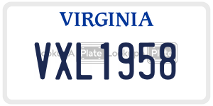 VXL1958  license plate in VA