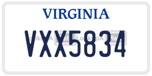 VXX5834  license plate in VA