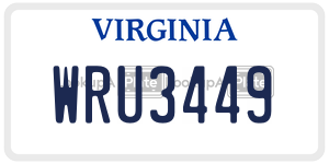 WRU3449 license plate in Virginia