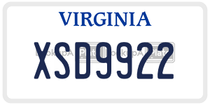 XSD9922  license plate in VA