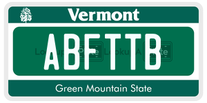ABFTTB license plate in Vermont
