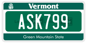 ASK799  license plate in VT