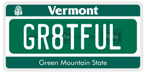 GR8TFUL  license plate in VT