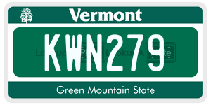 KWN279  license plate in VT