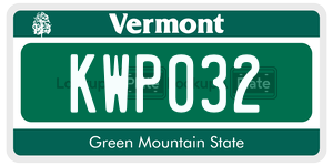 KWP032  license plate in VT