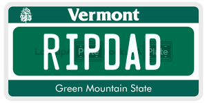 RIPDAD license plate in Vermont