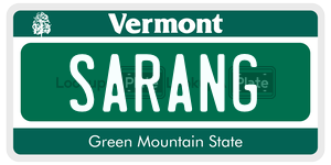 SARANG license plate in Vermont