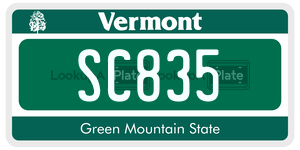 SC835 license plate in Vermont
